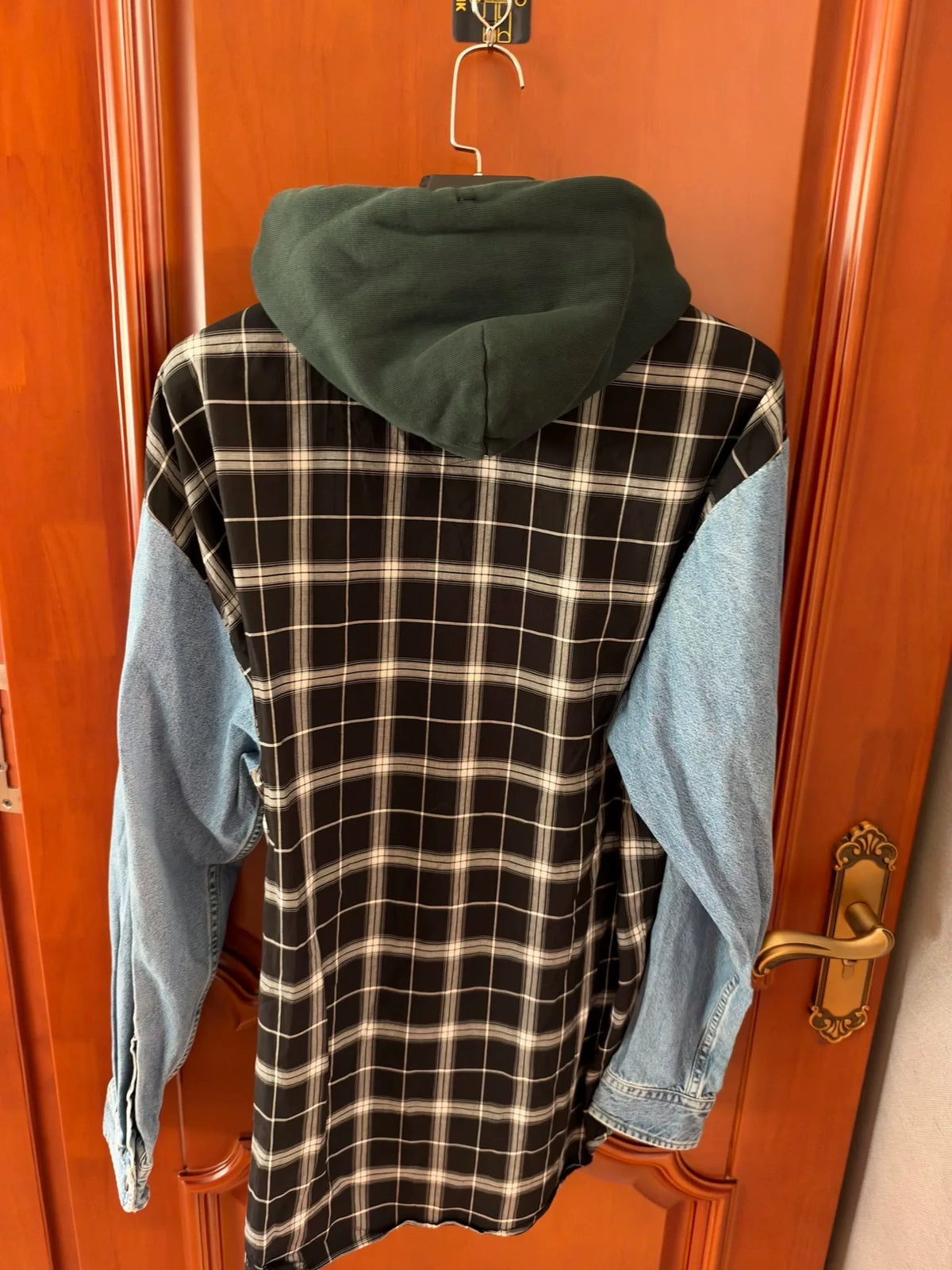 Balenciaga Denim Patchwork Hooded Shirt Jacket