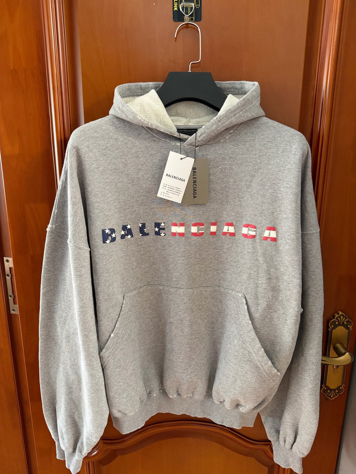 Balenciaga Grey English Logo Hooded Sweater