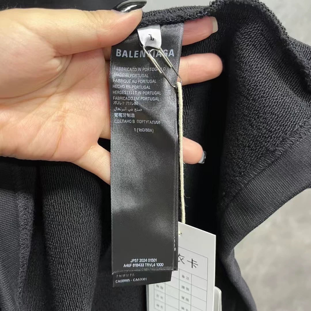 Balenciaga Black Letter Print Hooded Sweater