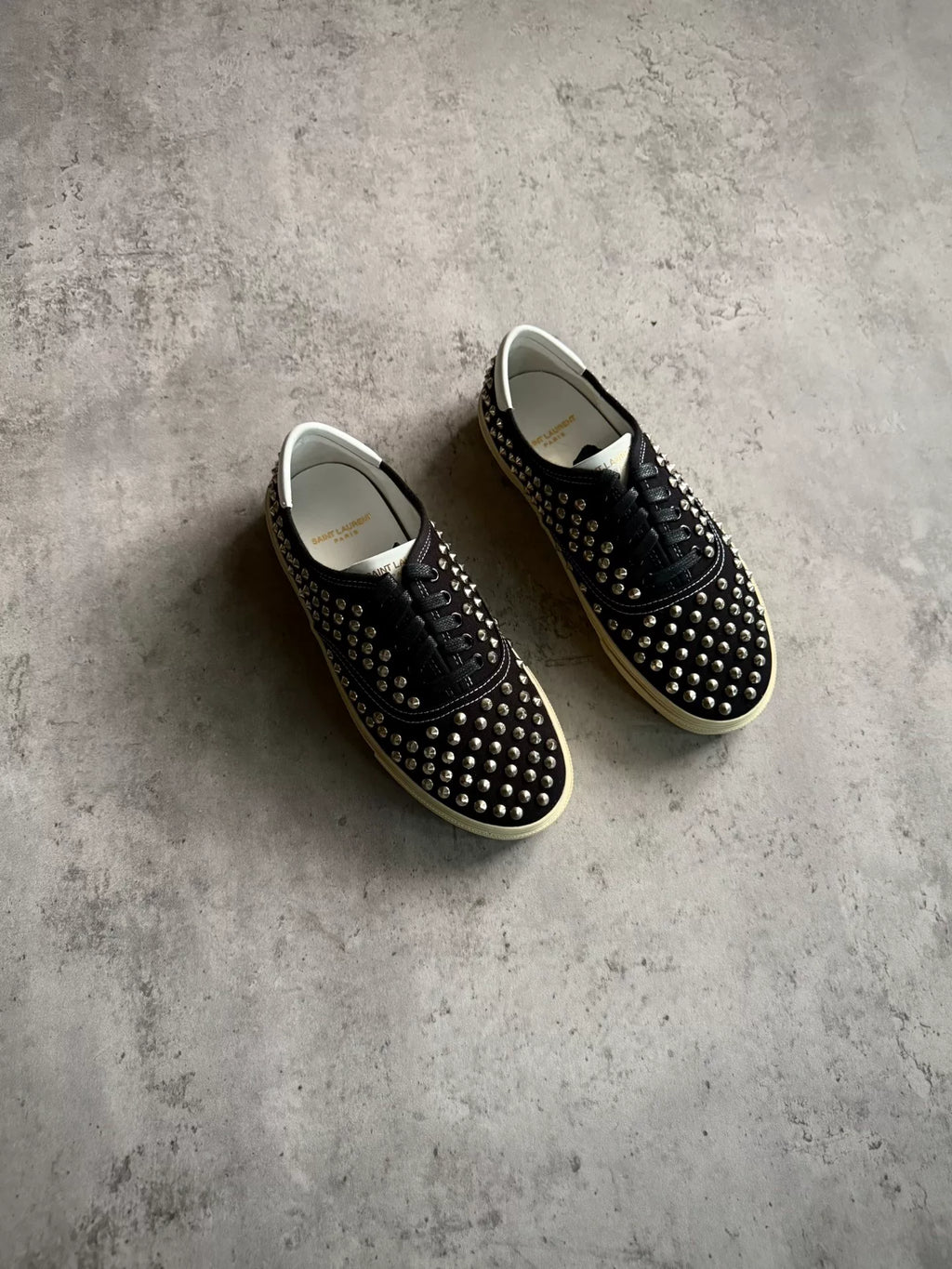 Saint Laurent Paris 15SS Black Studded Canvas Low-Top Sneakers by Hedi Slimane