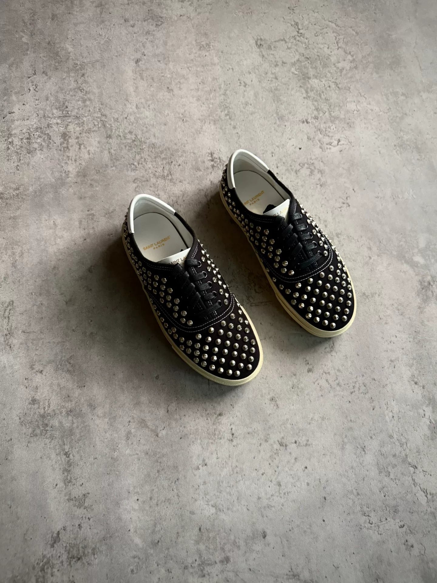 Saint Laurent Paris 15SS Black Studded Canvas Low-Top Sneakers by Hedi Slimane
