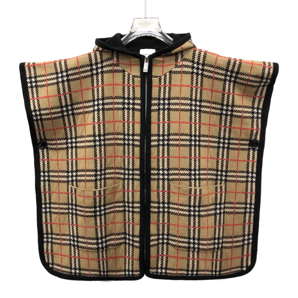 Burberry Brown Plaid Wool Hooded Zip-Up Cape