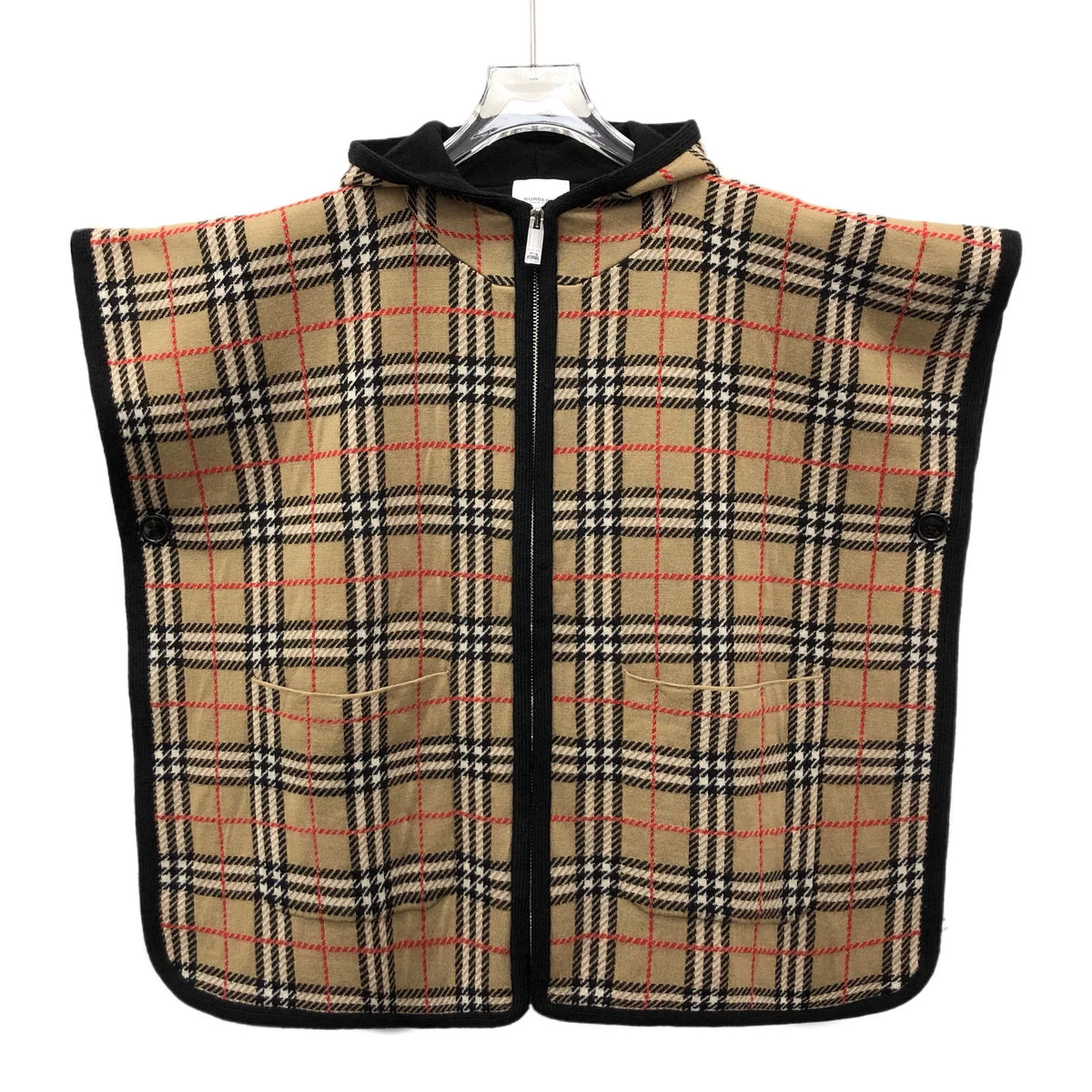Burberry Brown Plaid Wool Hooded Zip-Up Cape