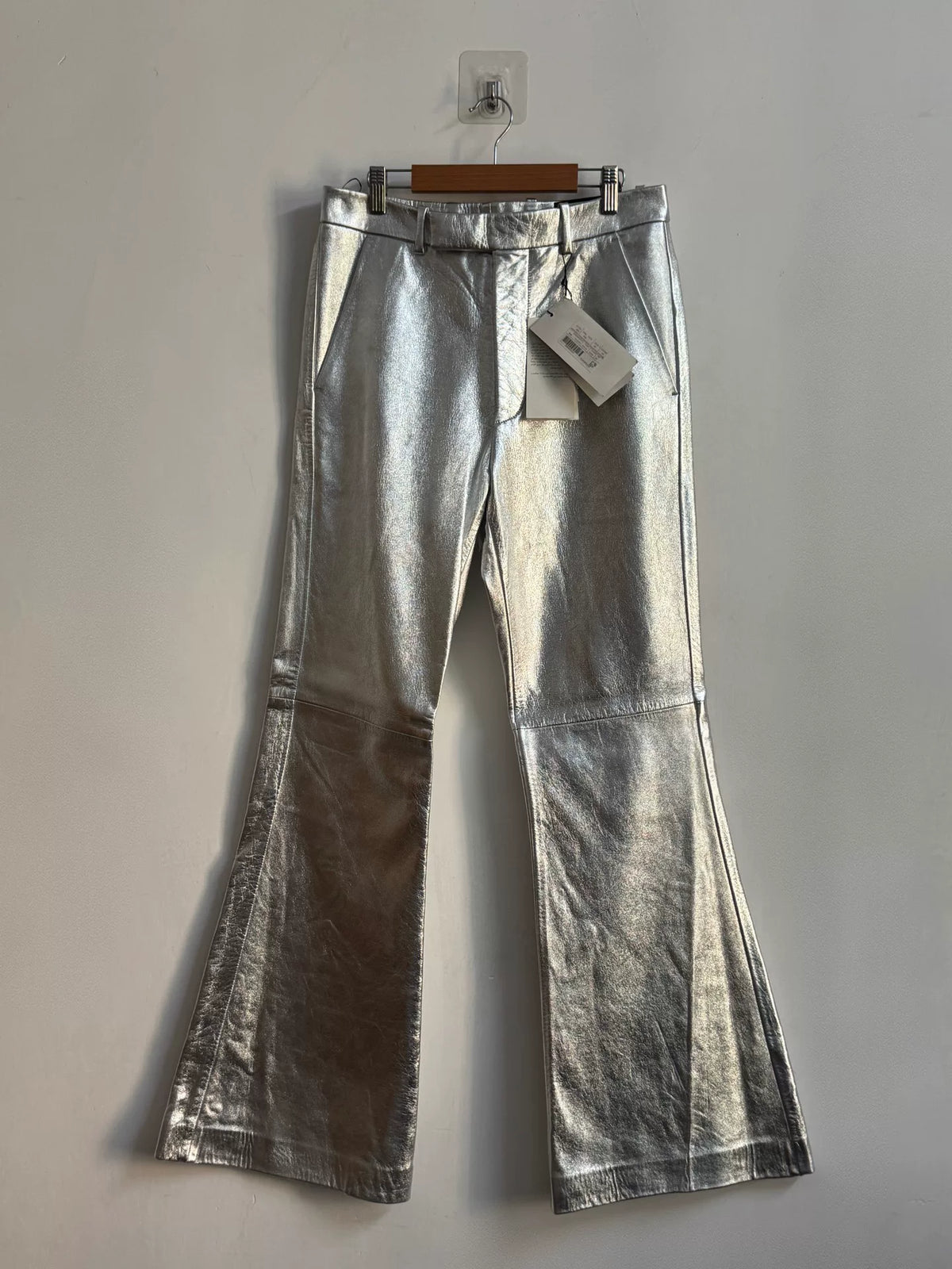 Gucci AW20 Runway Silver Leather Flare Trousers