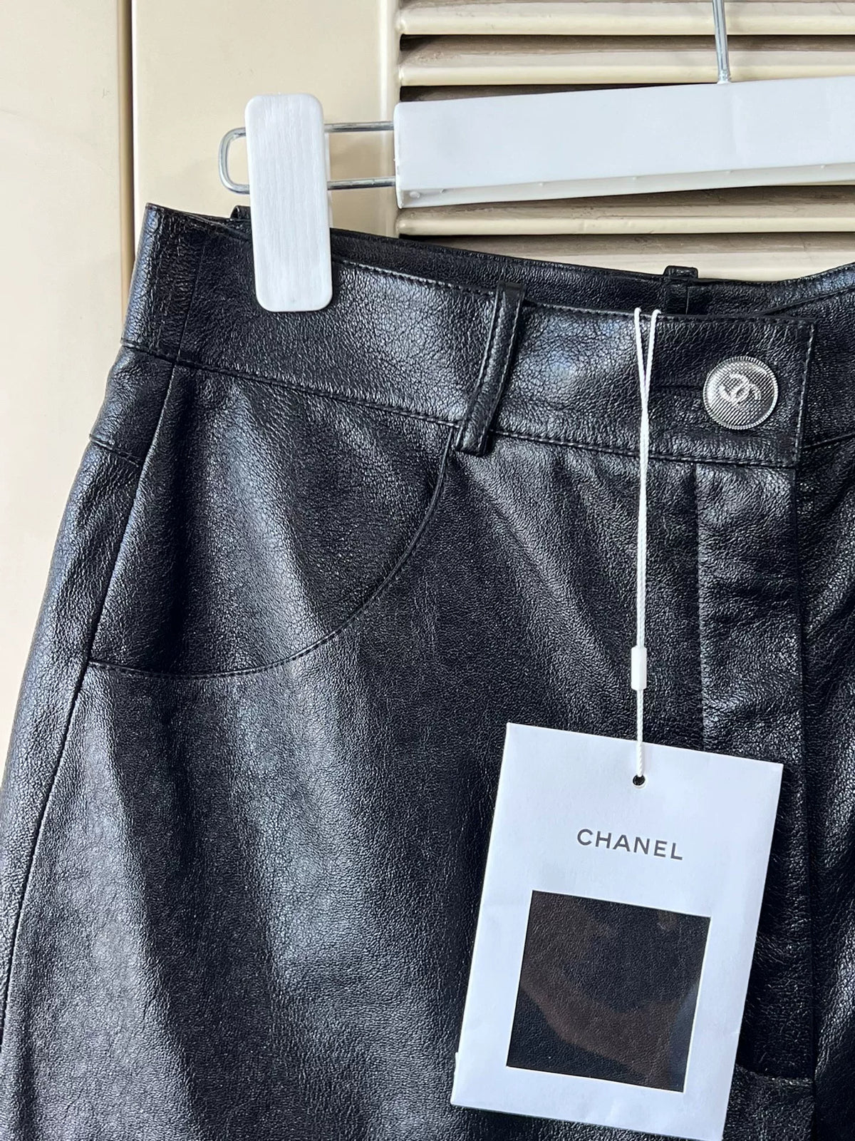 Chanel Black Metallic Leather Shorts