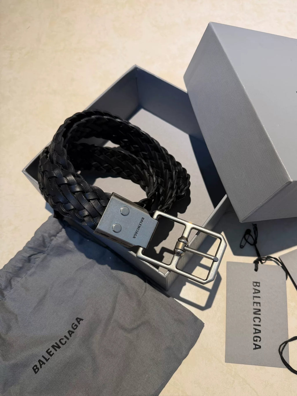 Balenciaga Silver Buckle Woven Belt