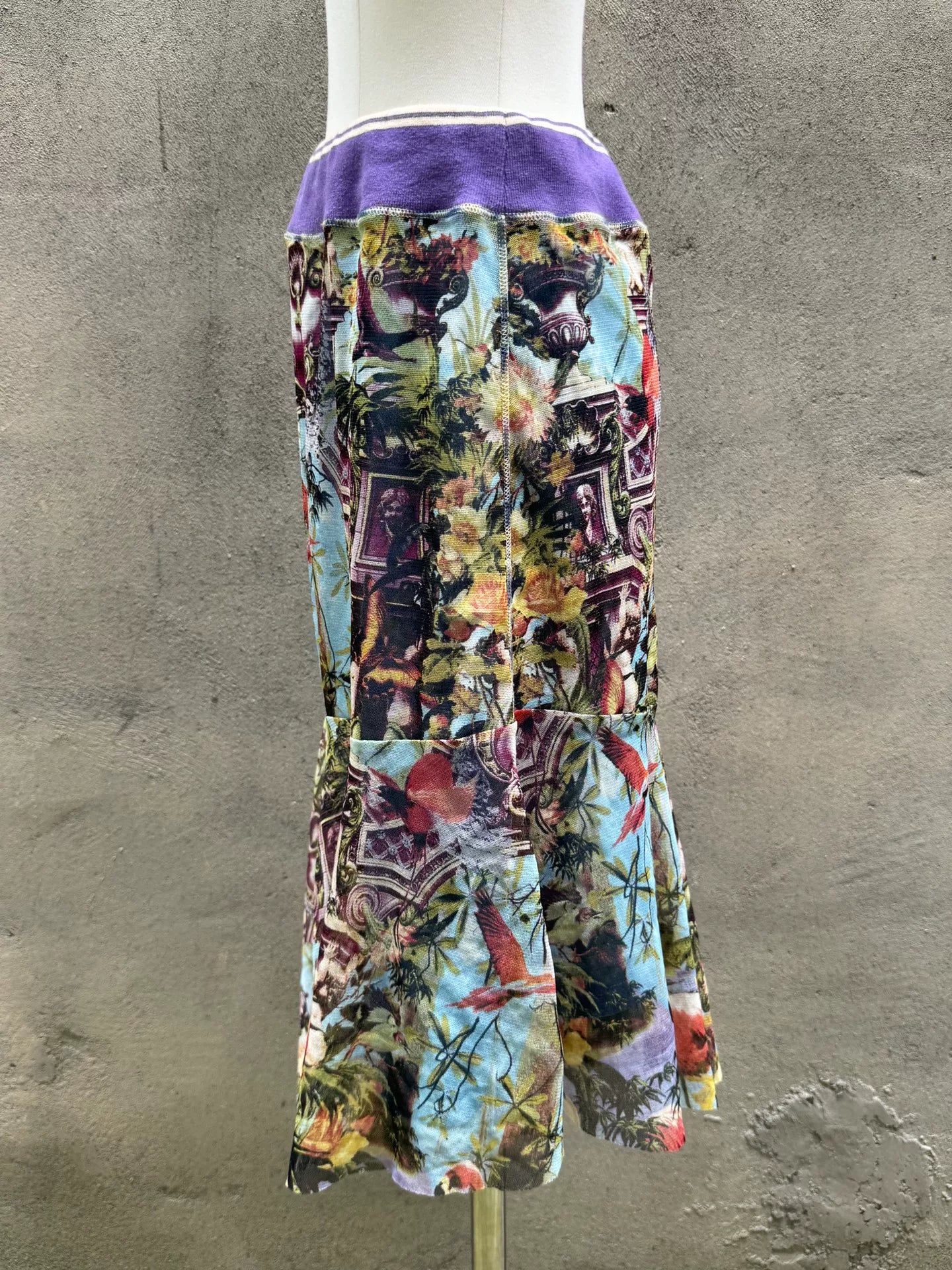 99SS Jean Paul Gaultier Flamingo Mesh Skirt Blue