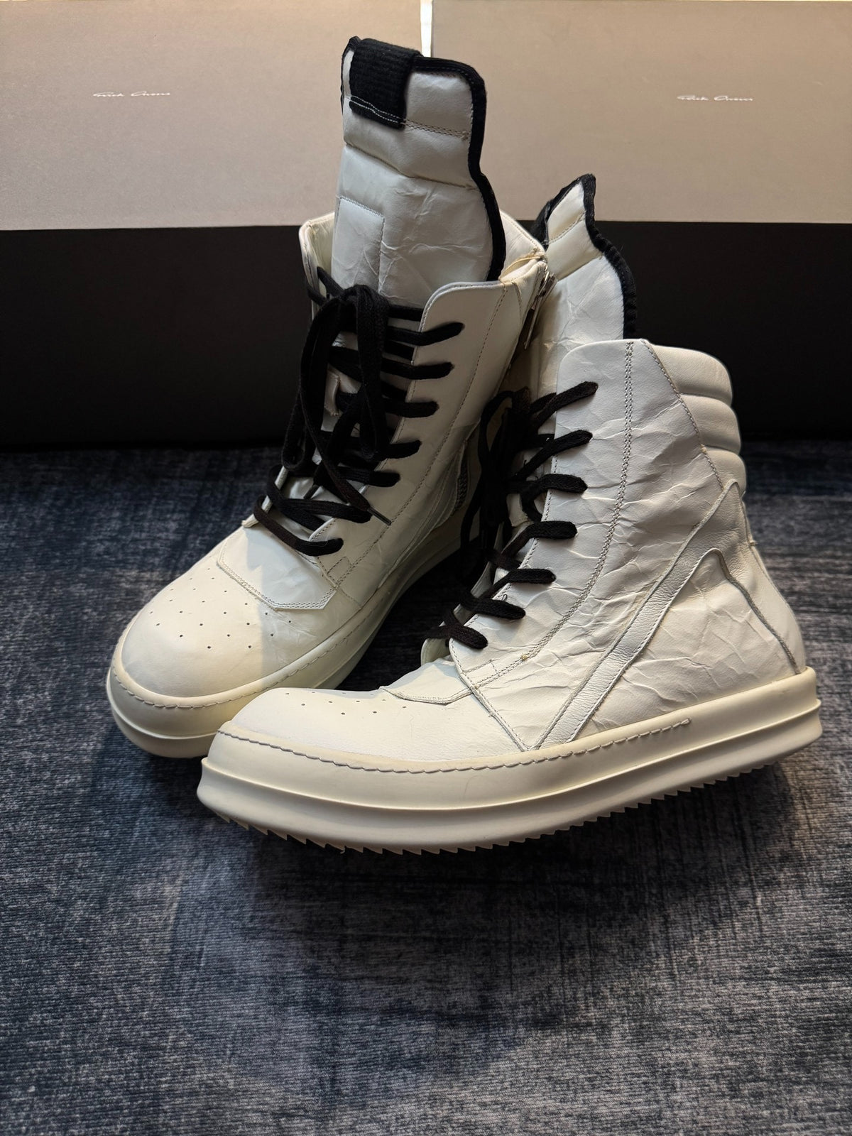 Rick Owens  pure white wrinkled leather boots