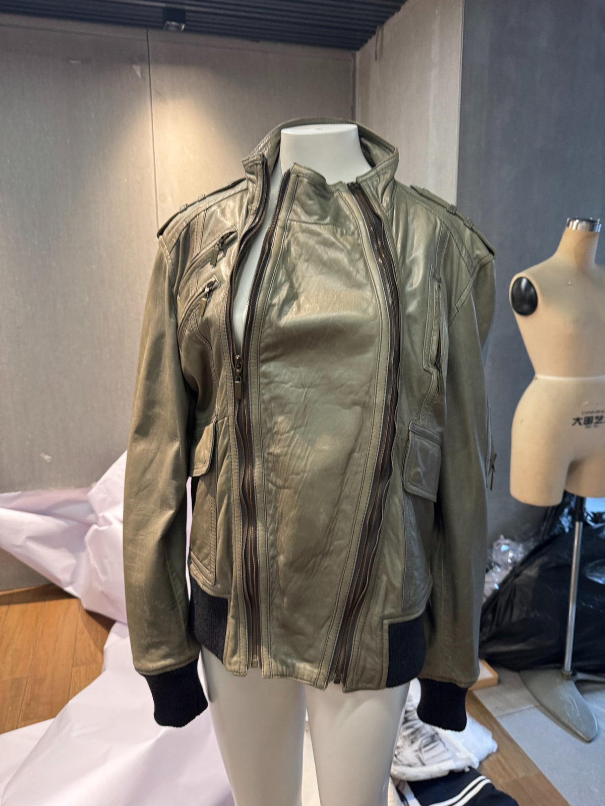 Just Cavalli Multi-Pocket Overlapping Zip Lambskin Jacket