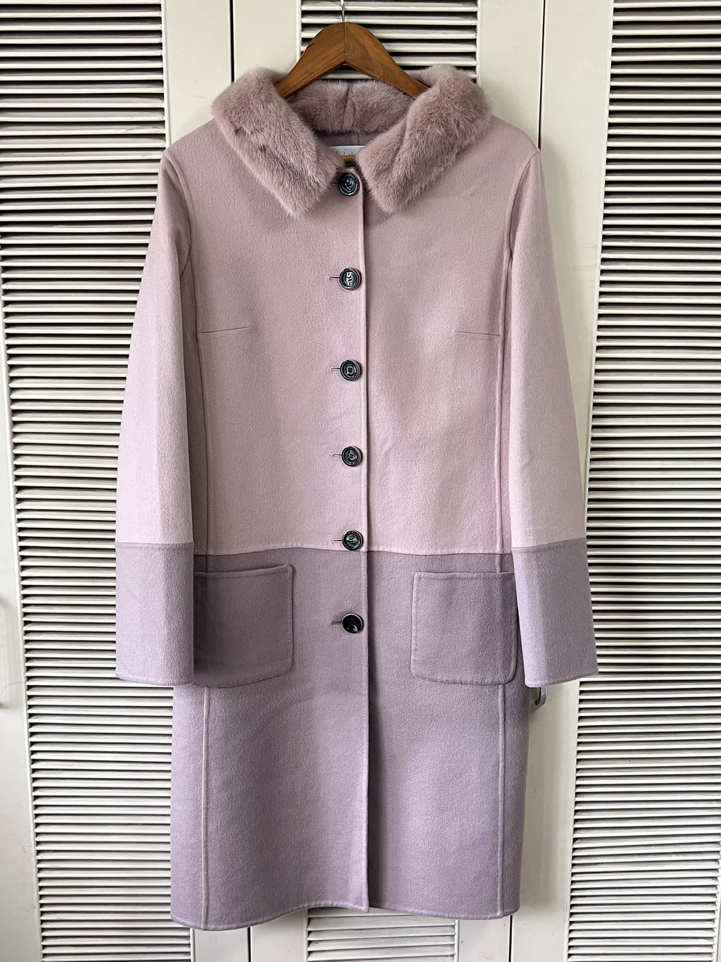 Dior Color-Block Fur-Collar Cashmere Coat
