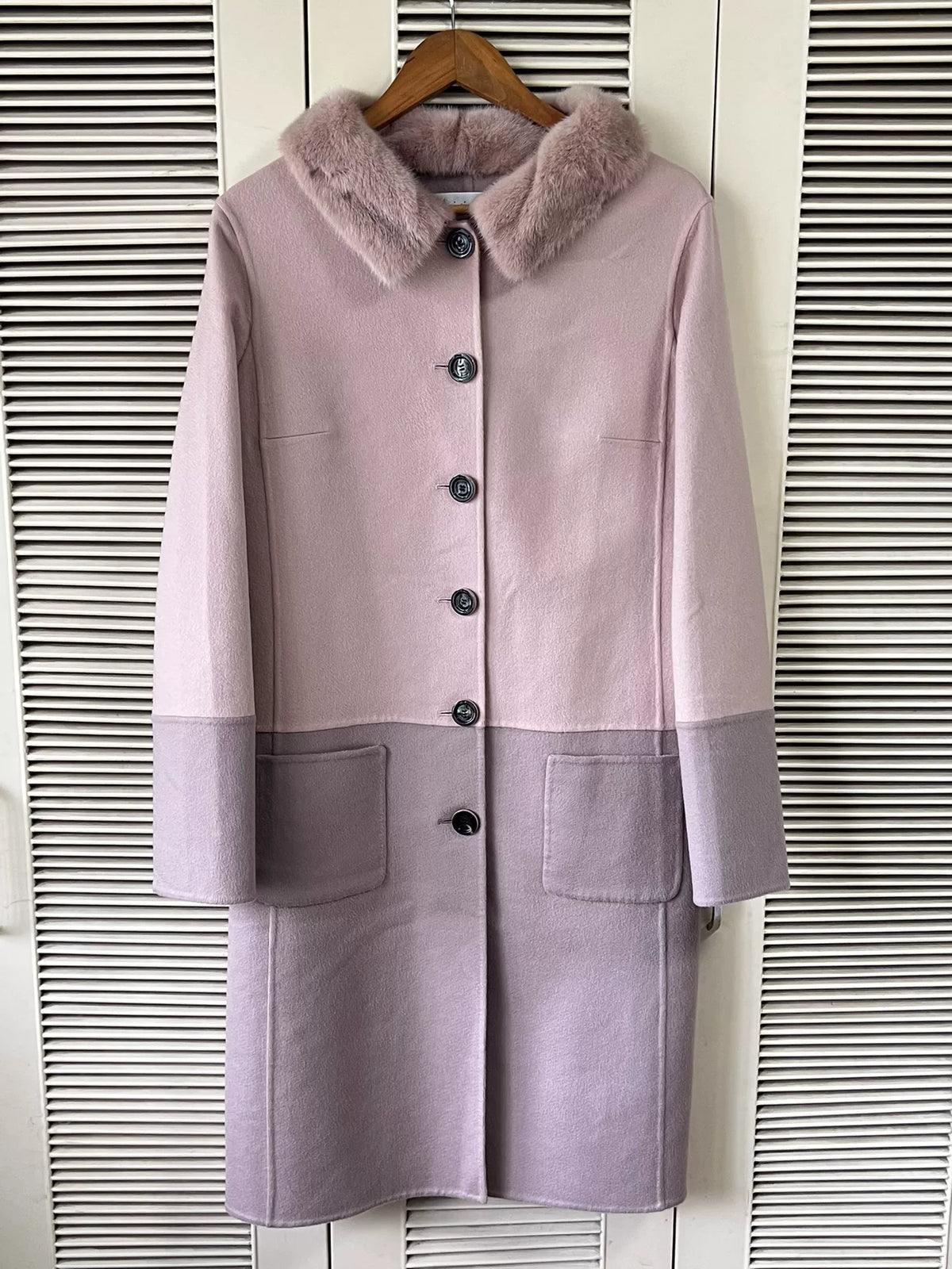 Dior Color-Block Fur-Collar Cashmere Coat