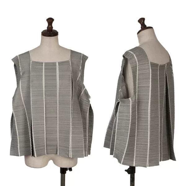 Issey Miyake Vintage Grey Striped Pleated Top