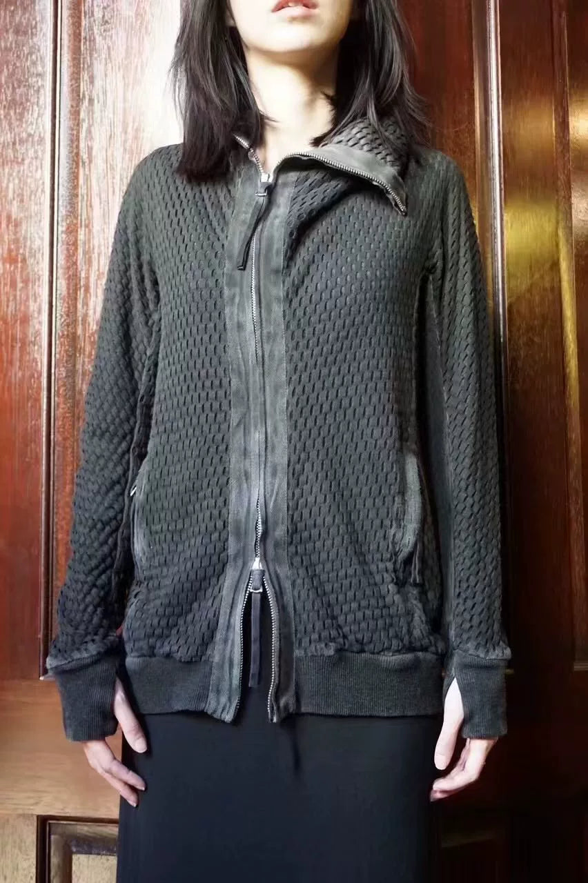 Boris Bidjan Saberi SS18 Deep Green Zipper2 Hooded Zip-Up Cotton Sweater