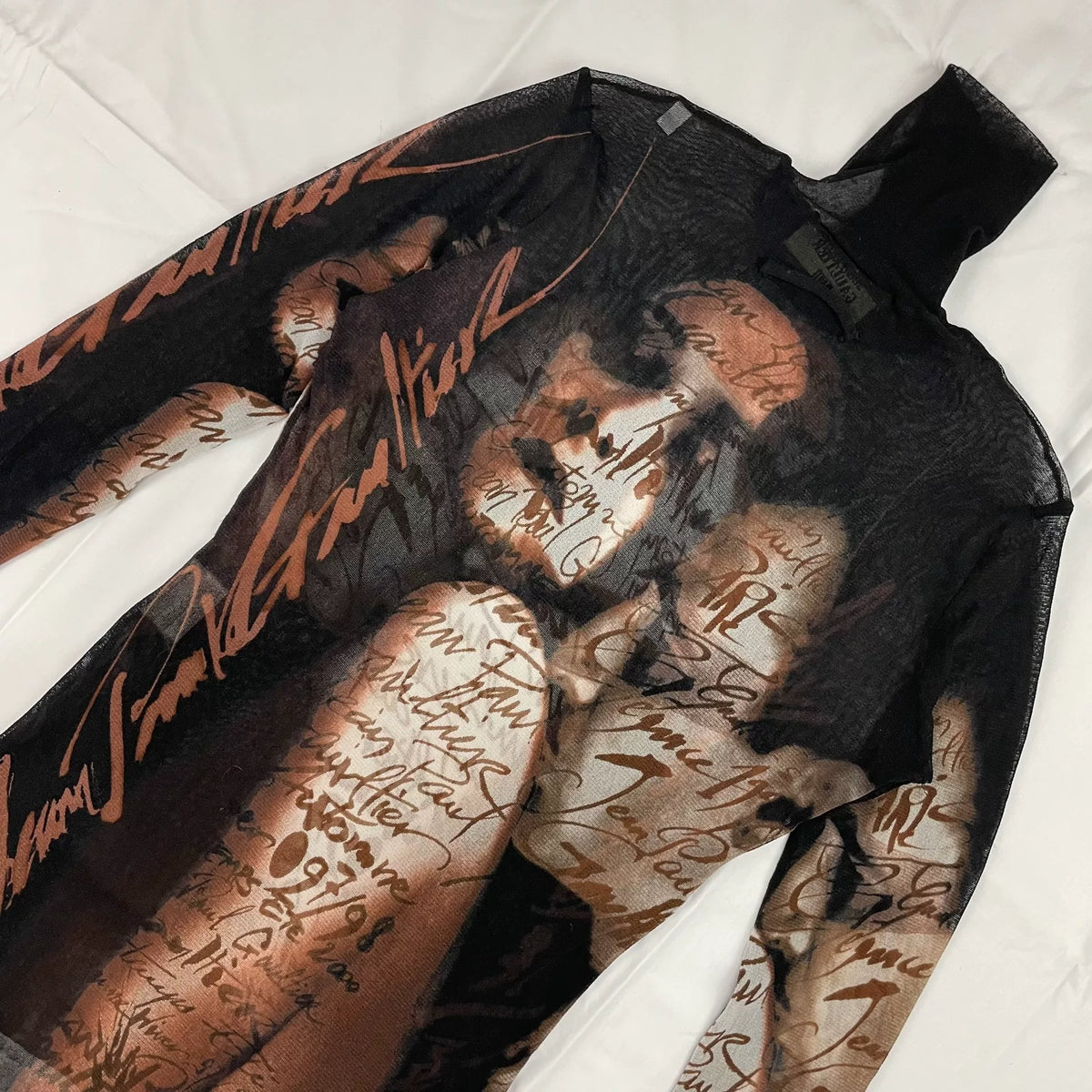 1997 Fall/Winter Jean Paul Gaultier Couple Print Turtleneck Mesh T-Shirt