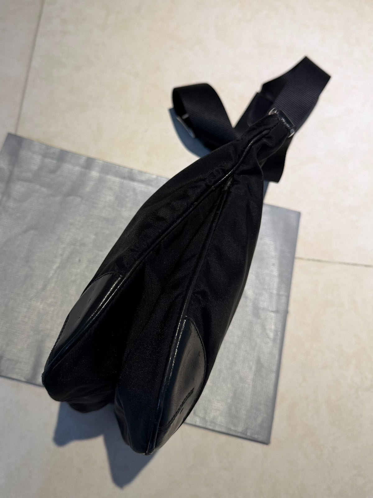 Prada Nylon Pieced Leather Crossbody Black Bag