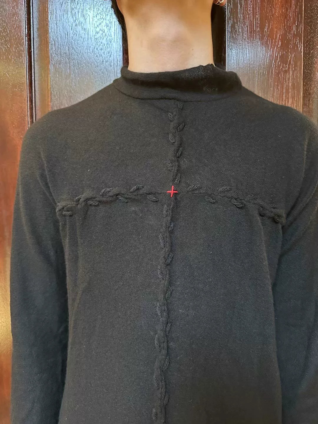 M.A+ FW24 Black Hand-Stitched Cross-Cut Cashmere Sweater