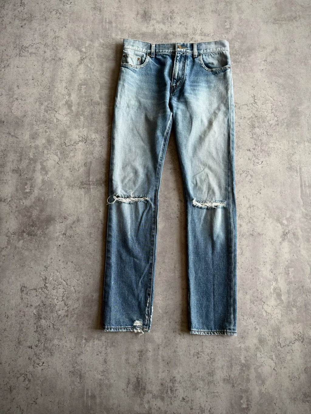 Saint Laurent Paris SS16 D10 Double Knee Slash Wash Jeans by Hedi Slimane