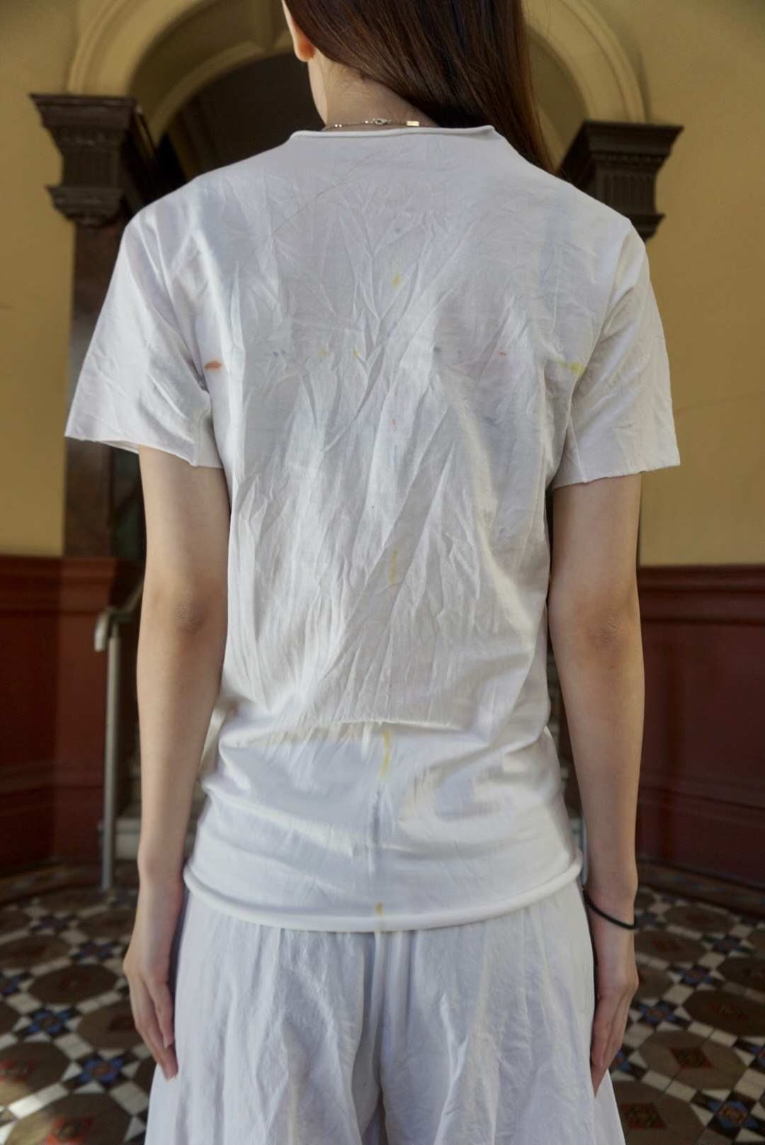 M.A+ SS19 White Color Spray Cross Cotton Short Sleeve Top