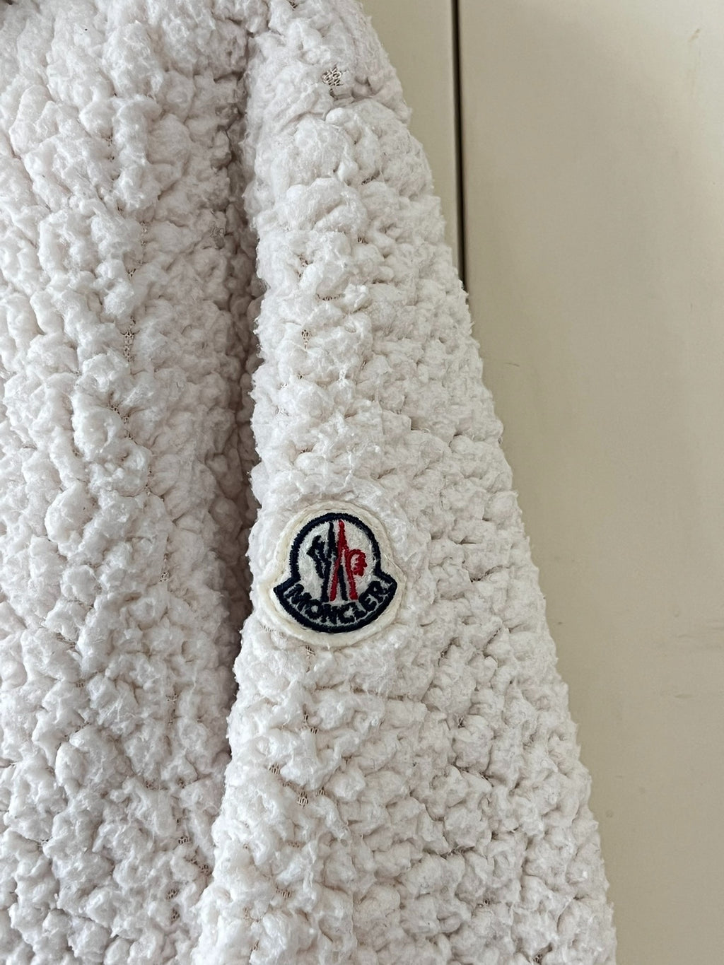 Moncler cream white shearling panel down jacket