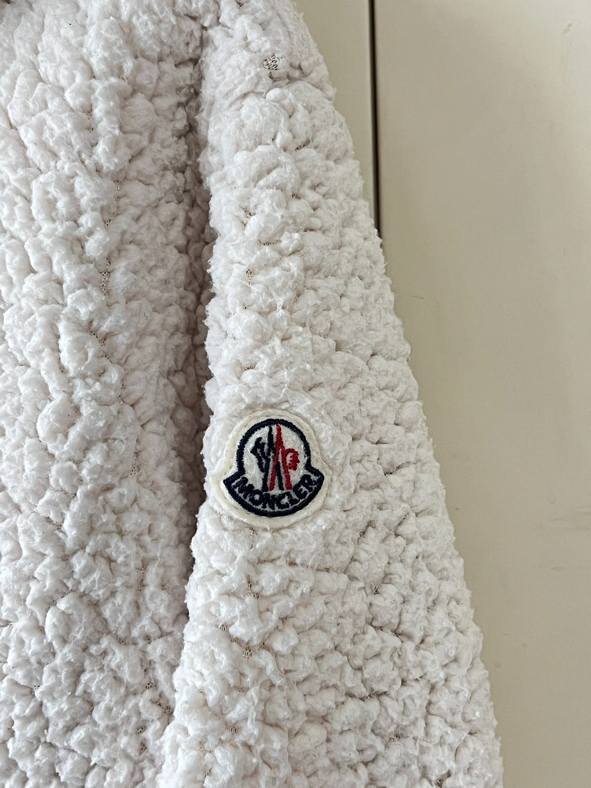 Moncler cream white shearling panel down jacket