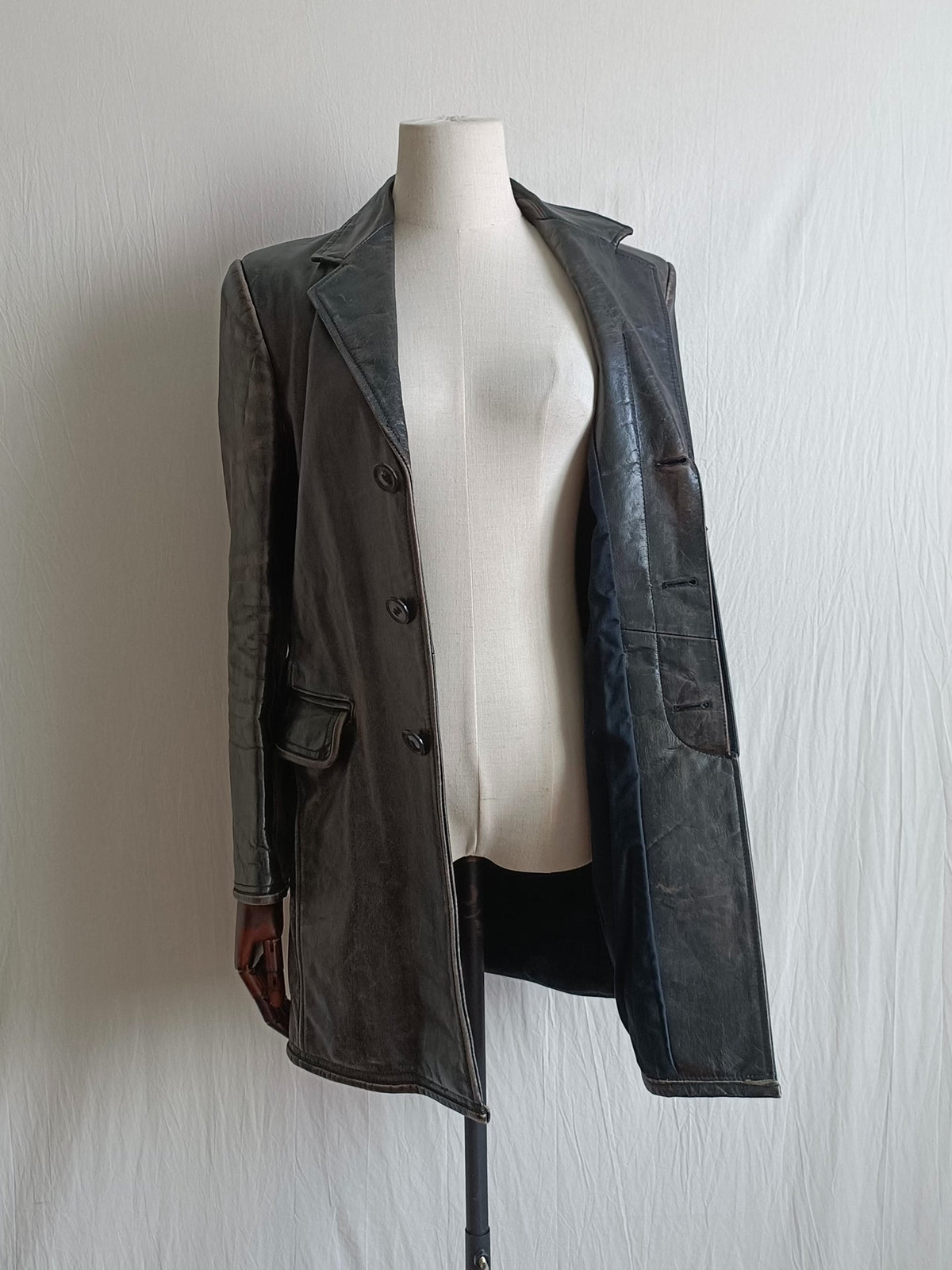 Jean Paul Gaultier City Hunter Black Distressed Leather Jacket