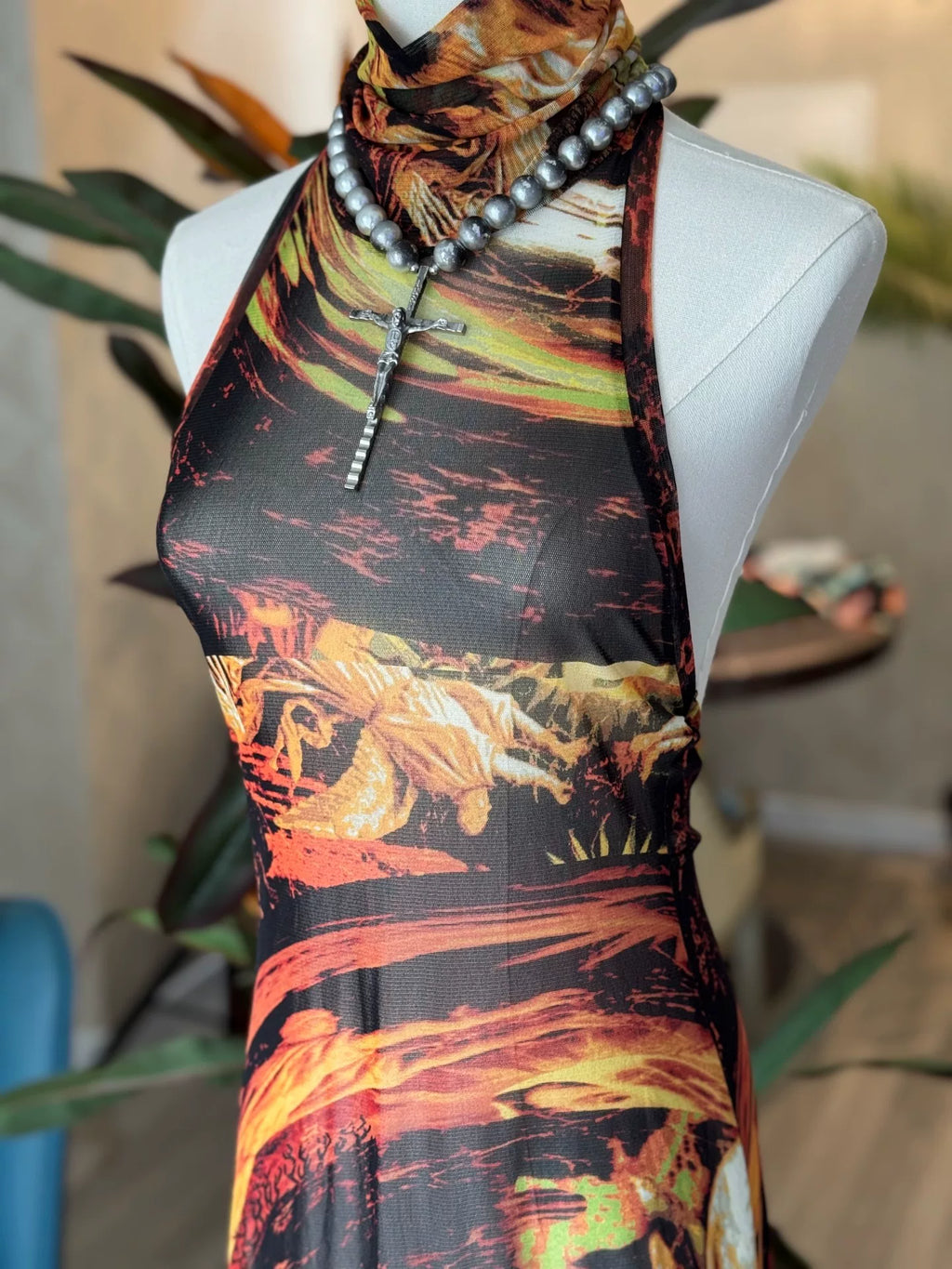 Jean Paul Gaultier JPG Mesh Print Dress