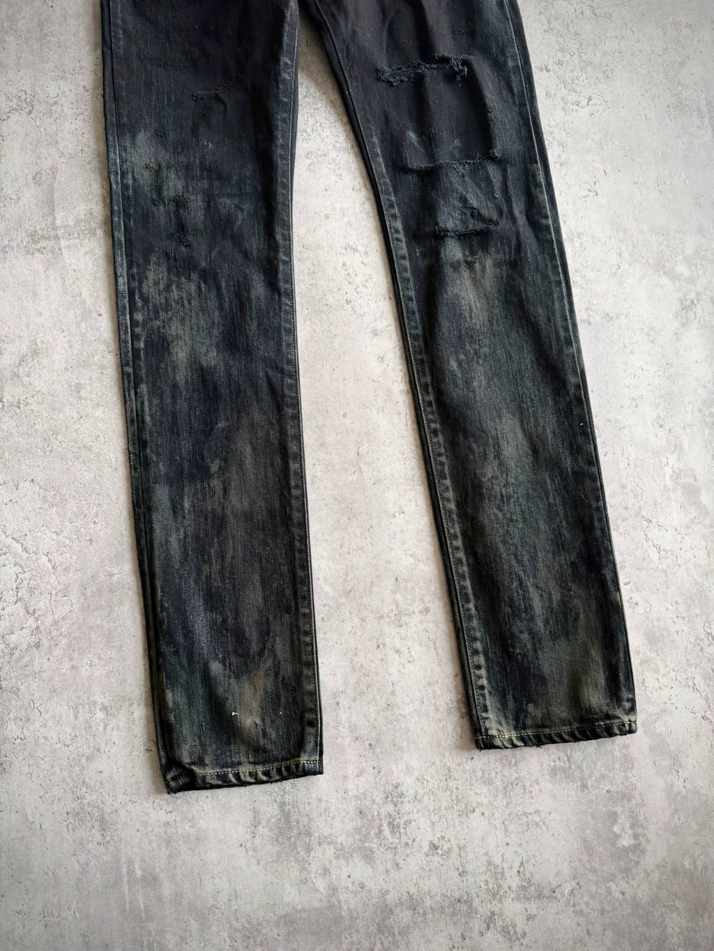 Saint Laurent Paris AW16 D02 Heavy Distressed Oil Stain Decay Denim Jeans by Hedi Slimane