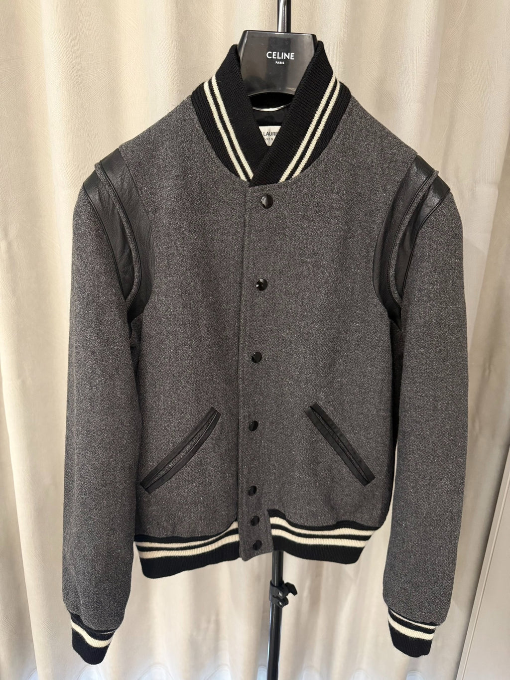 Saint Laurent FW14 Snowflake Grey Lambskin Baseball Jacket by Hedi Slimane