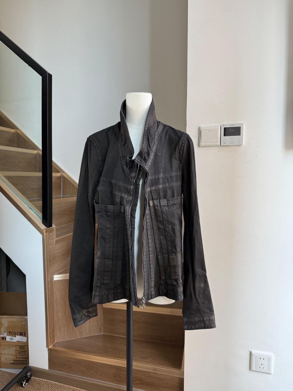 Julius Dark Vanguard Distressed Coated Denim Jacket