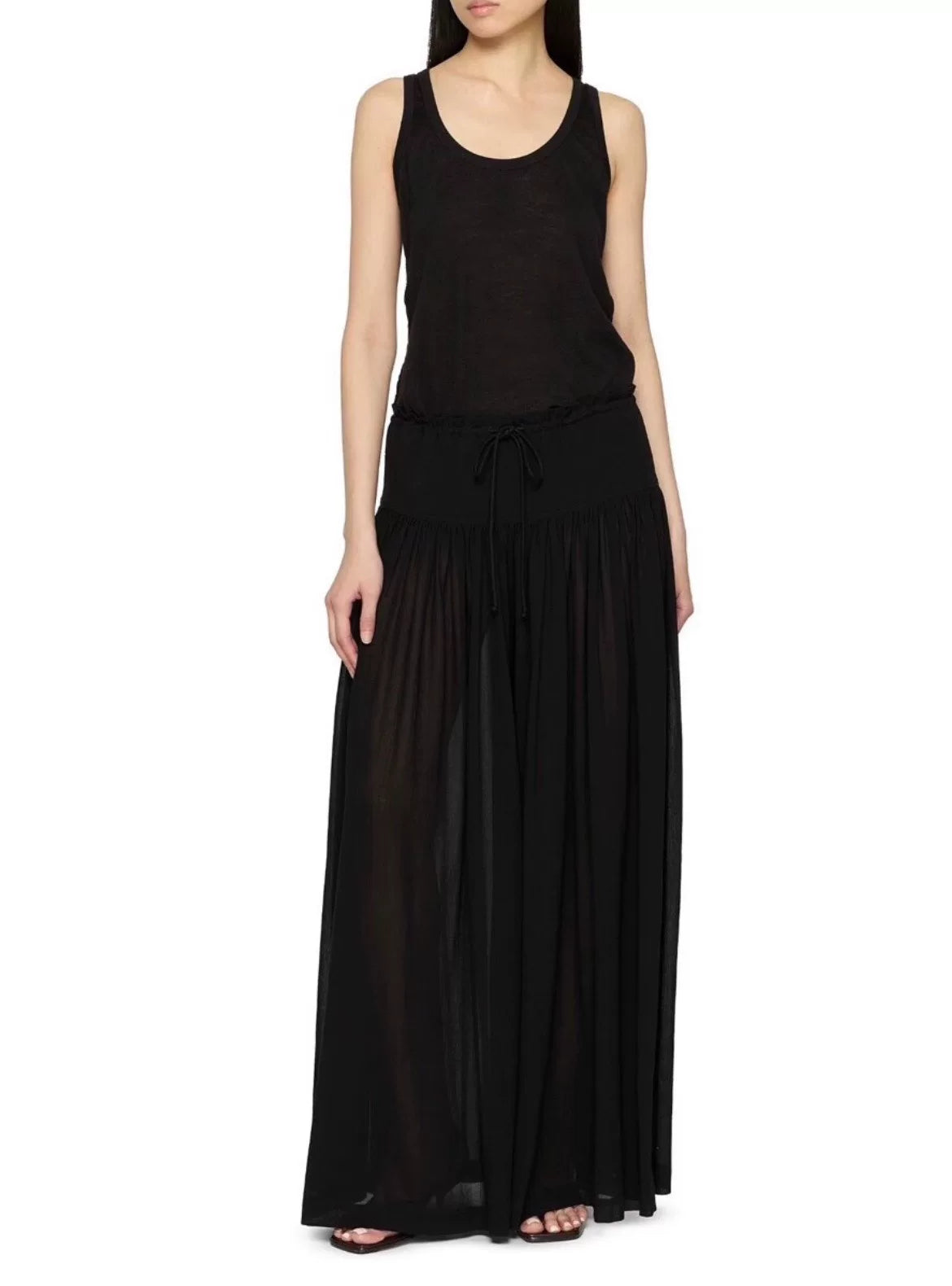 The Row Black Drawstring Pleated Cotton Trousers
