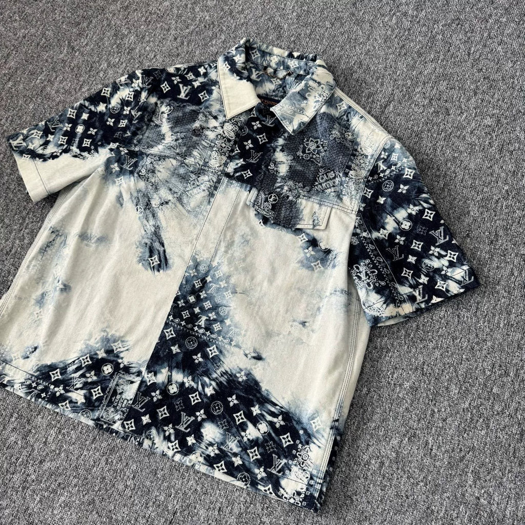 Louis Vuitton LV 2022 model print all-over logo denim short-sleeve shirt