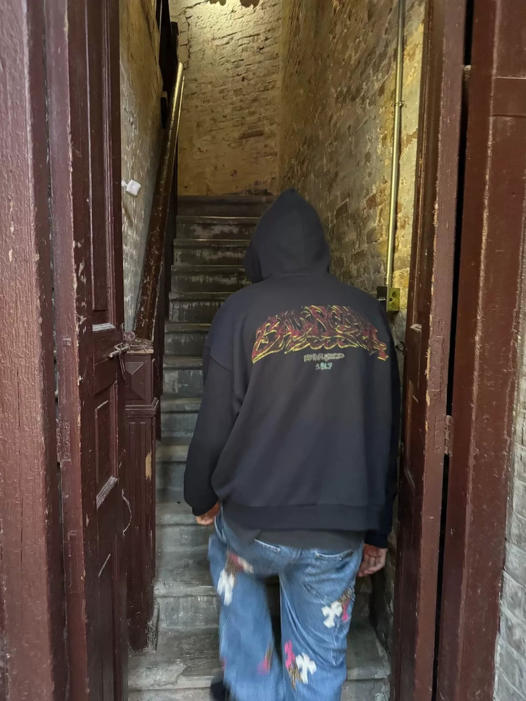 Balenciaga Distressed Flame Logo Zip-Up Hooded Top