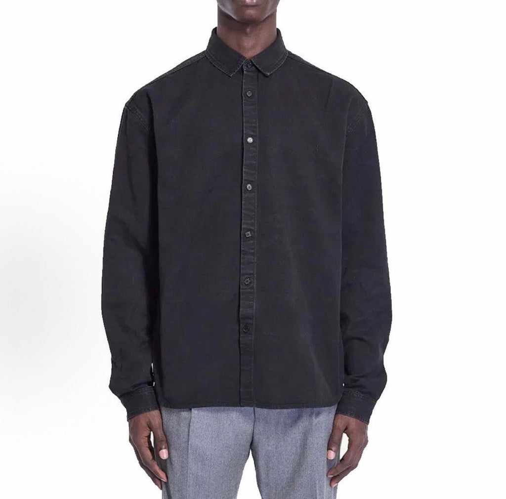 Saint Laurent Slp24fw Embroidered Logo Black Denim Shirt