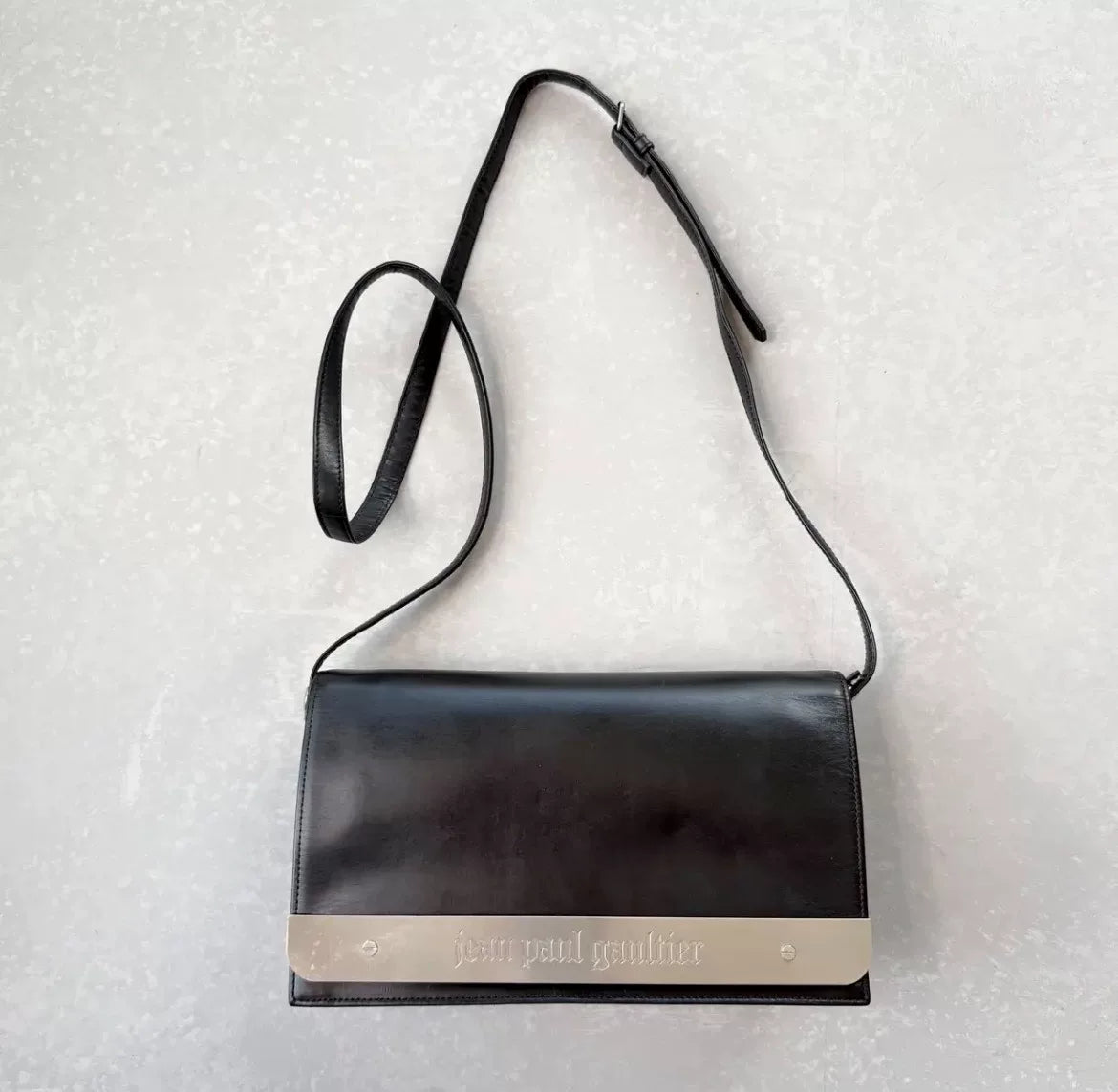 Jean Paul Gaultier Black Leather Metal-Frame Shoulder Bag