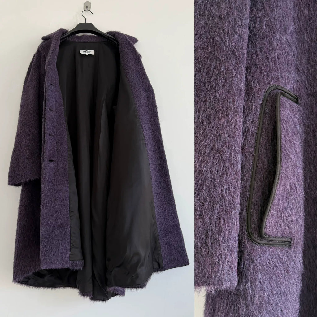 MM6 Maison Margiela Dark Grape Purple Umbrella Pleats Wool Mohair Blend Coat