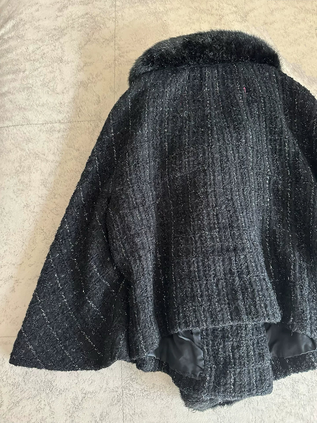 Junya Watanabe fur-trimmed tweed coat