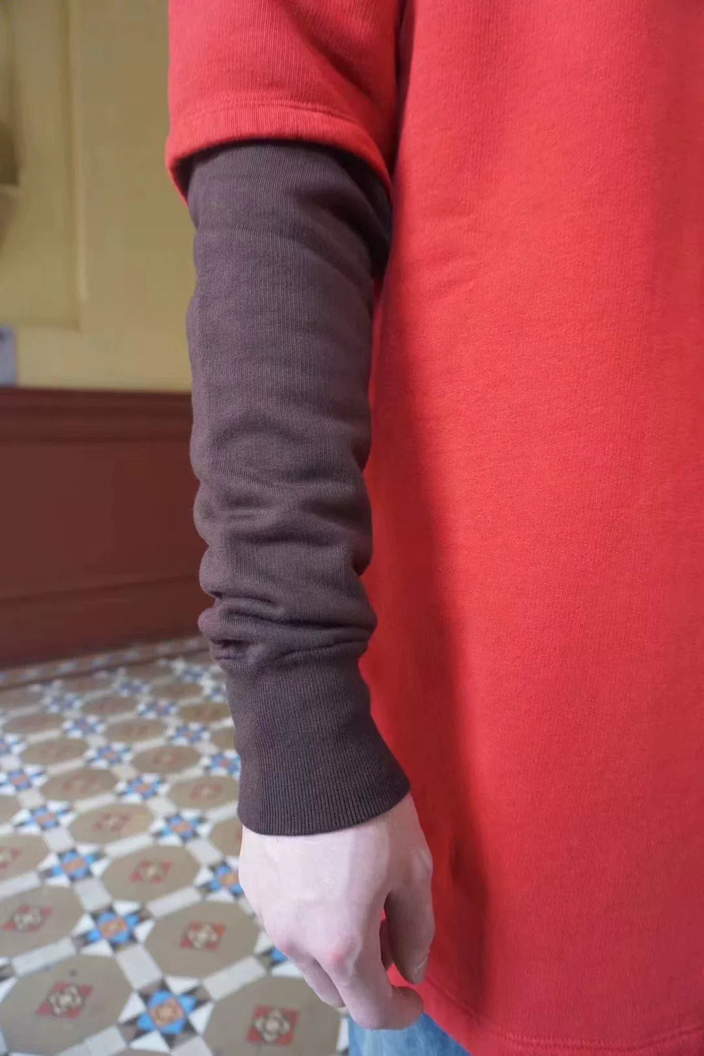 Rick Owens FW19 Red Gym Print Layered Cotton Sweater
