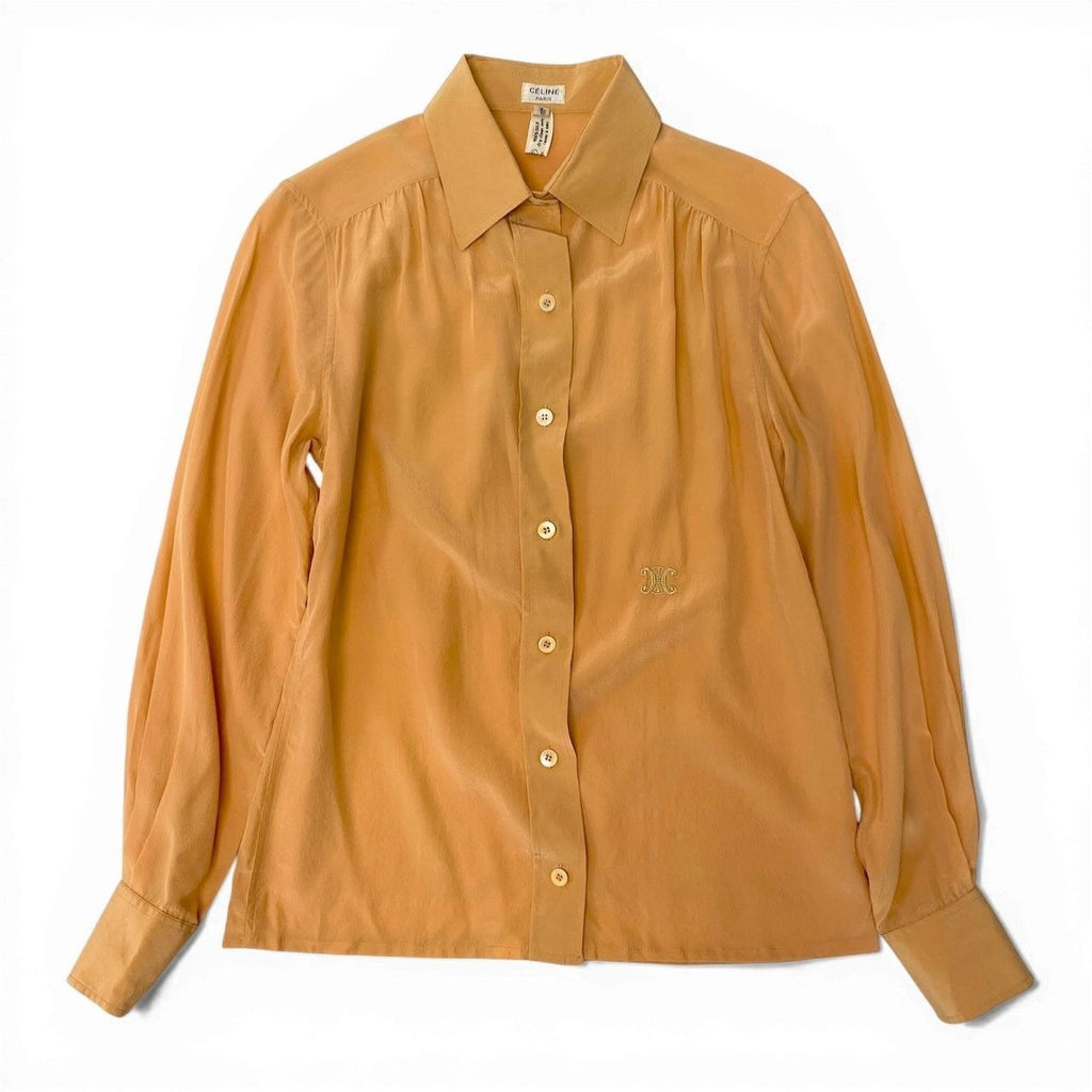 Celine 1990s Silk Logo Embroidered Long Sleeve Shirt