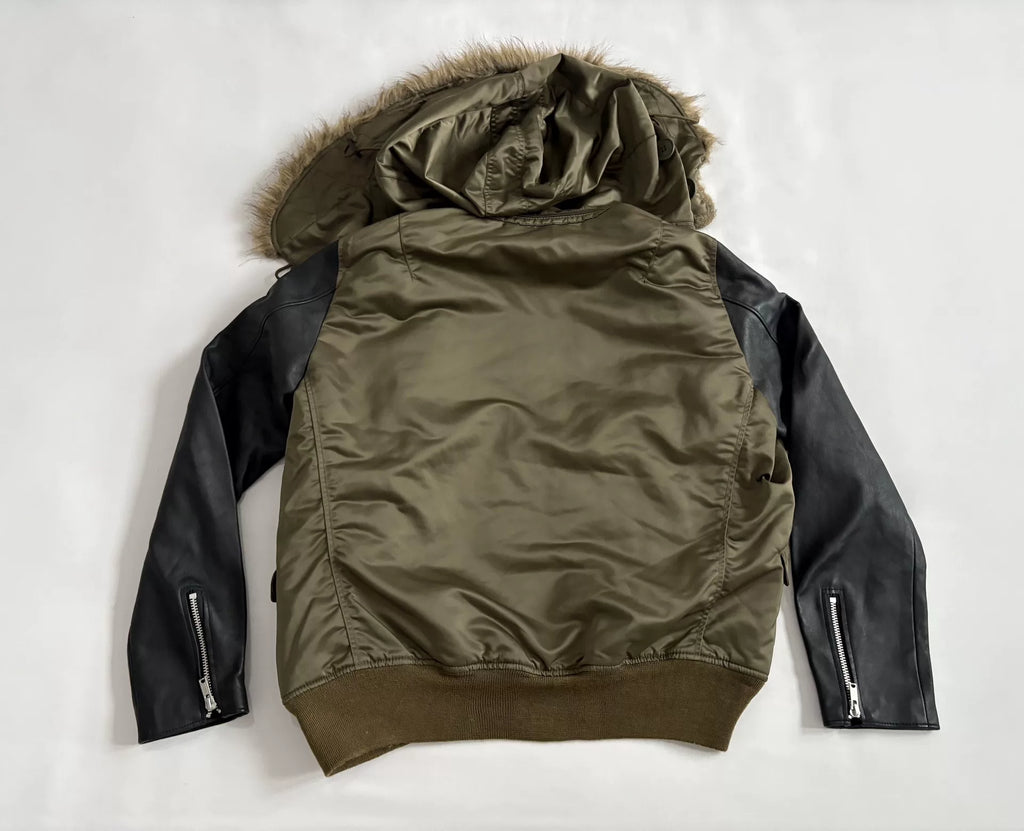 Hysteric Glamour N2B Fur-Collar Hooded Leather-Panel Bomber Jacket