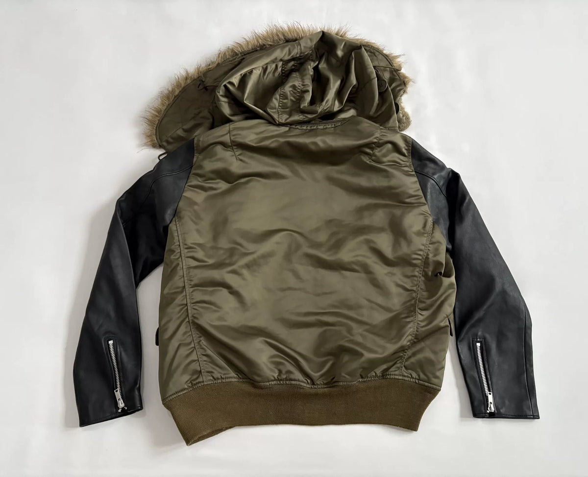 Hysteric Glamour N2B Fur-Collar Hooded Leather-Panel Bomber Jacket