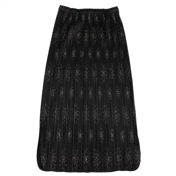 Issey Miyake Vintage Black Embroidered Flower Pleated Skirt