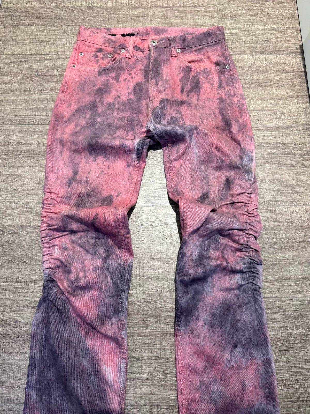 Vlone Pink Paint Splattered Stacked Denim