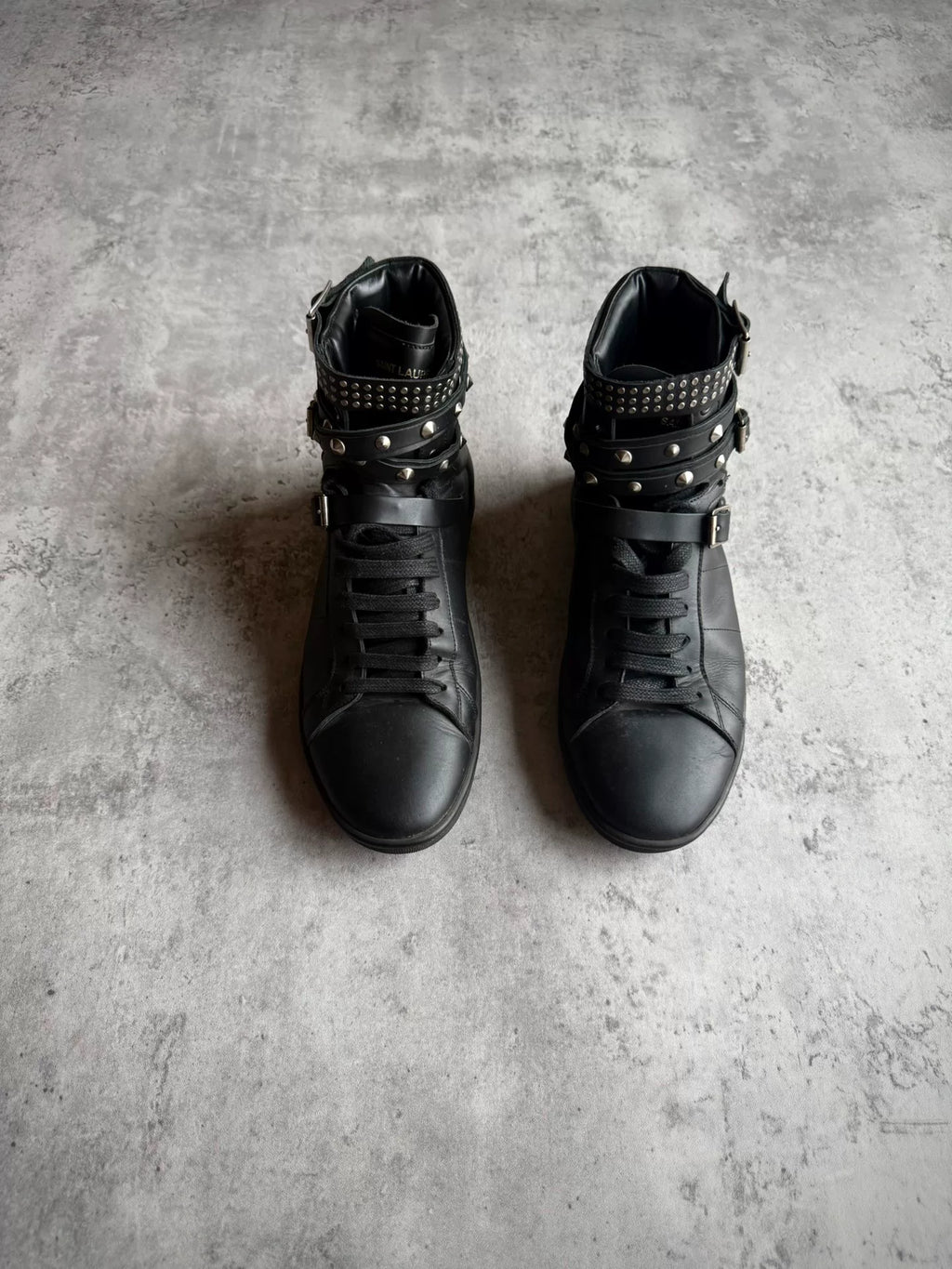Saint Laurent Paris 14AW SL/16H Black Studded Lace-Up High-Top Sneakers by Hedi Slimane
