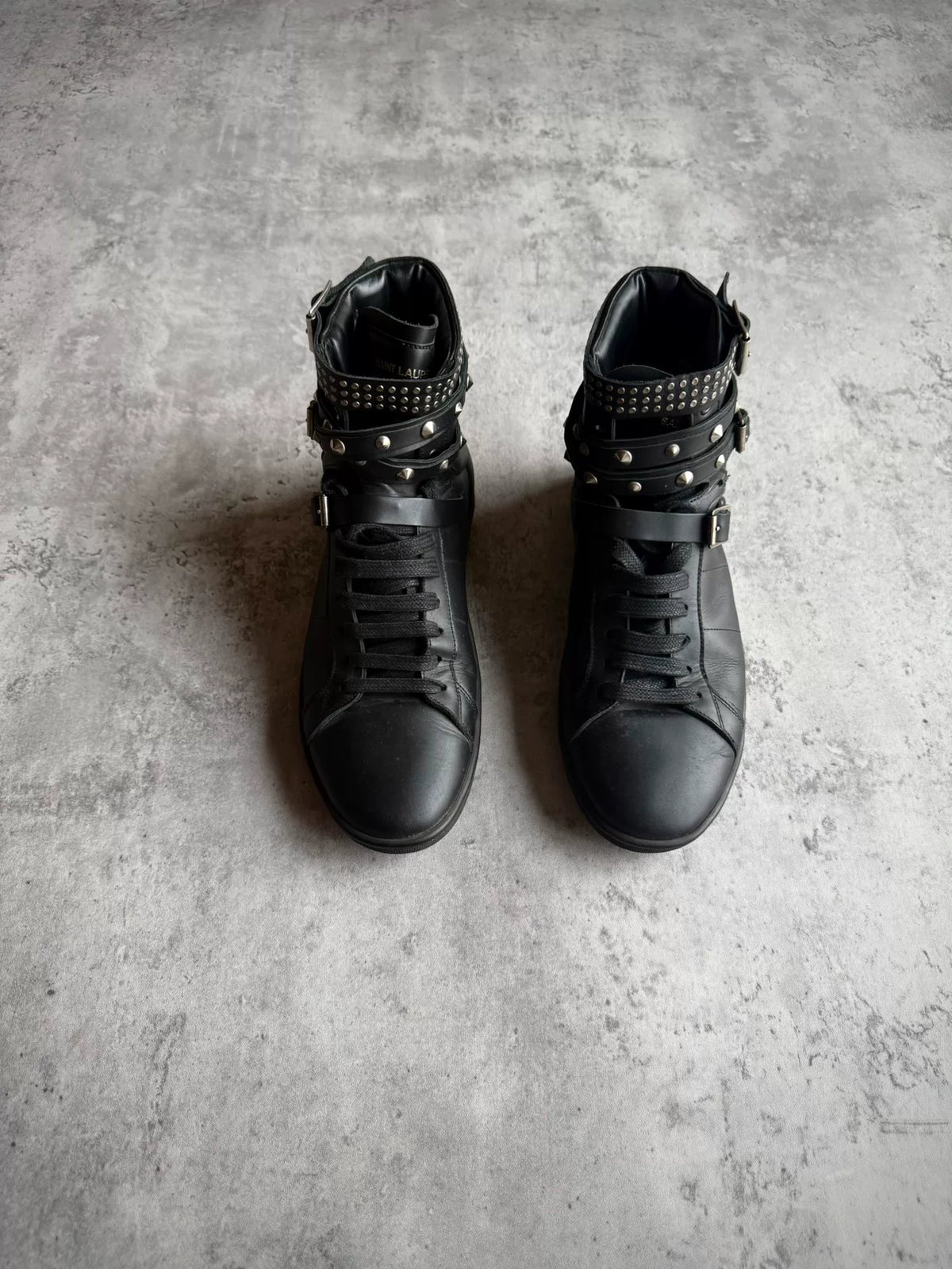 Saint Laurent Paris 14AW SL/16H Black Studded Lace-Up High-Top Sneakers by Hedi Slimane