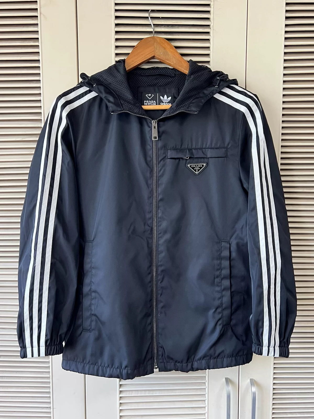 Prada X Adidas Hooded Triangle Logo Black Jacket