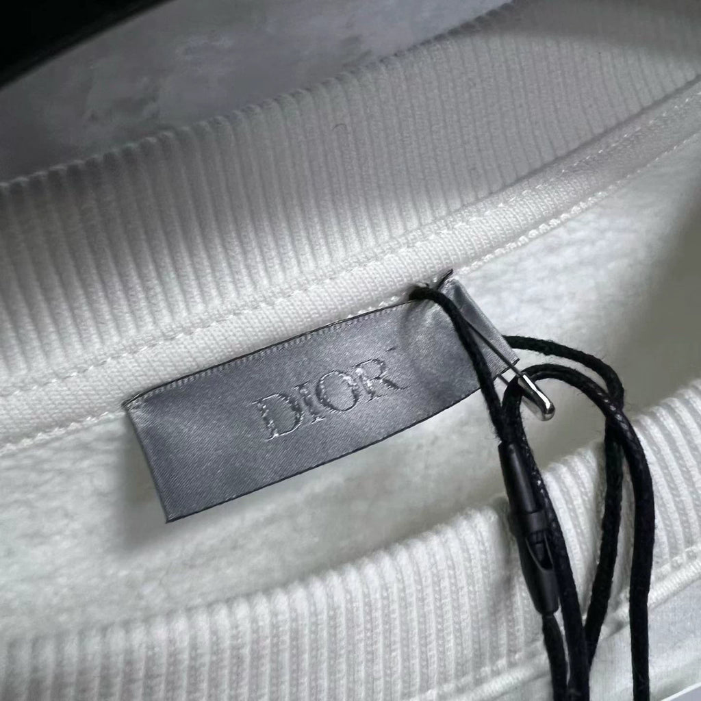 Dior White Logo Embroidered Crew Neck Sweater
