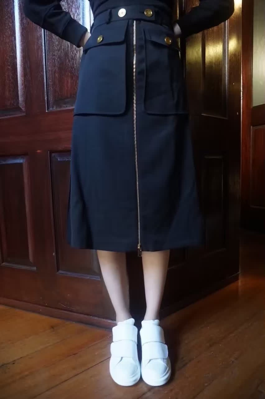 Alexander McQueen FW16 Military High-Waist Gold Button Wool Skirt