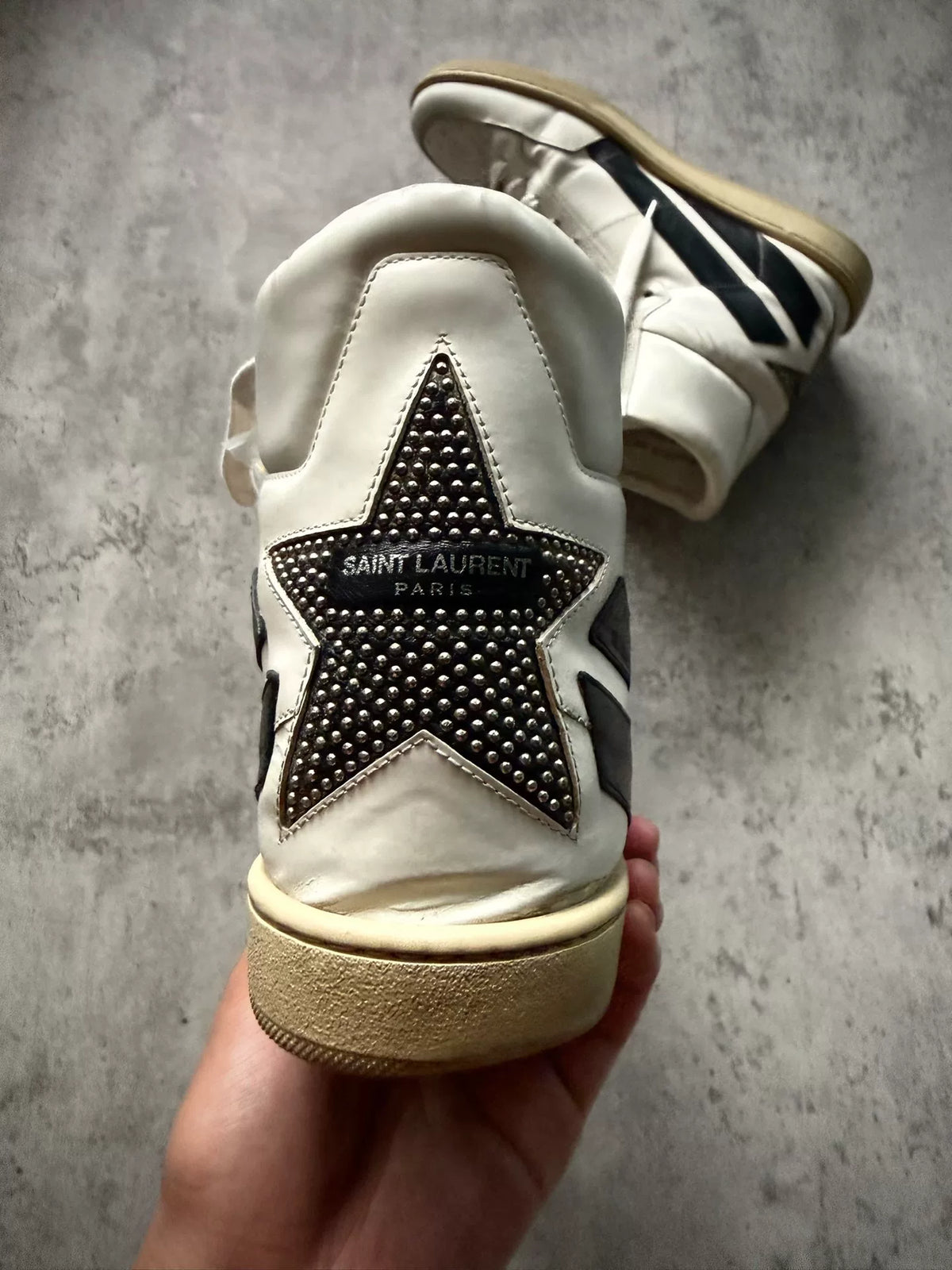 Saint Laurent Paies 16AW White Black Star Stud High-Top Sneakers by Hedi Slimane