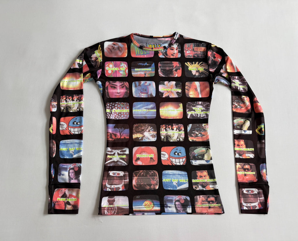 Walter Van Beirendonck runway print long-sleeve T-shirt W&LT vintage 95-96 runway piece printed face mask robot long-sleeve T-shirt
