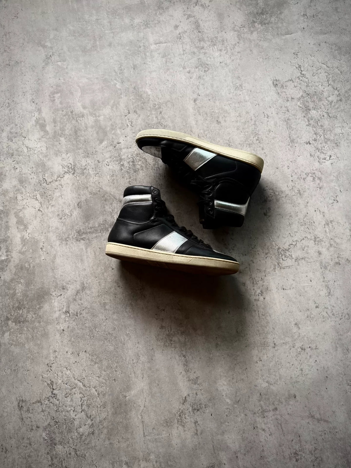 Saint Laurent Paris 14SS SL/10H Black Silver Colorblock High Top Sneakers by Hedi Slimane